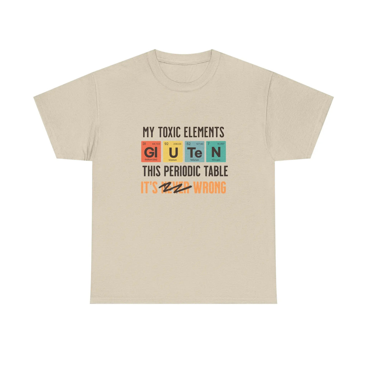 camiseta beige con chiste para celiacos toxic gluten