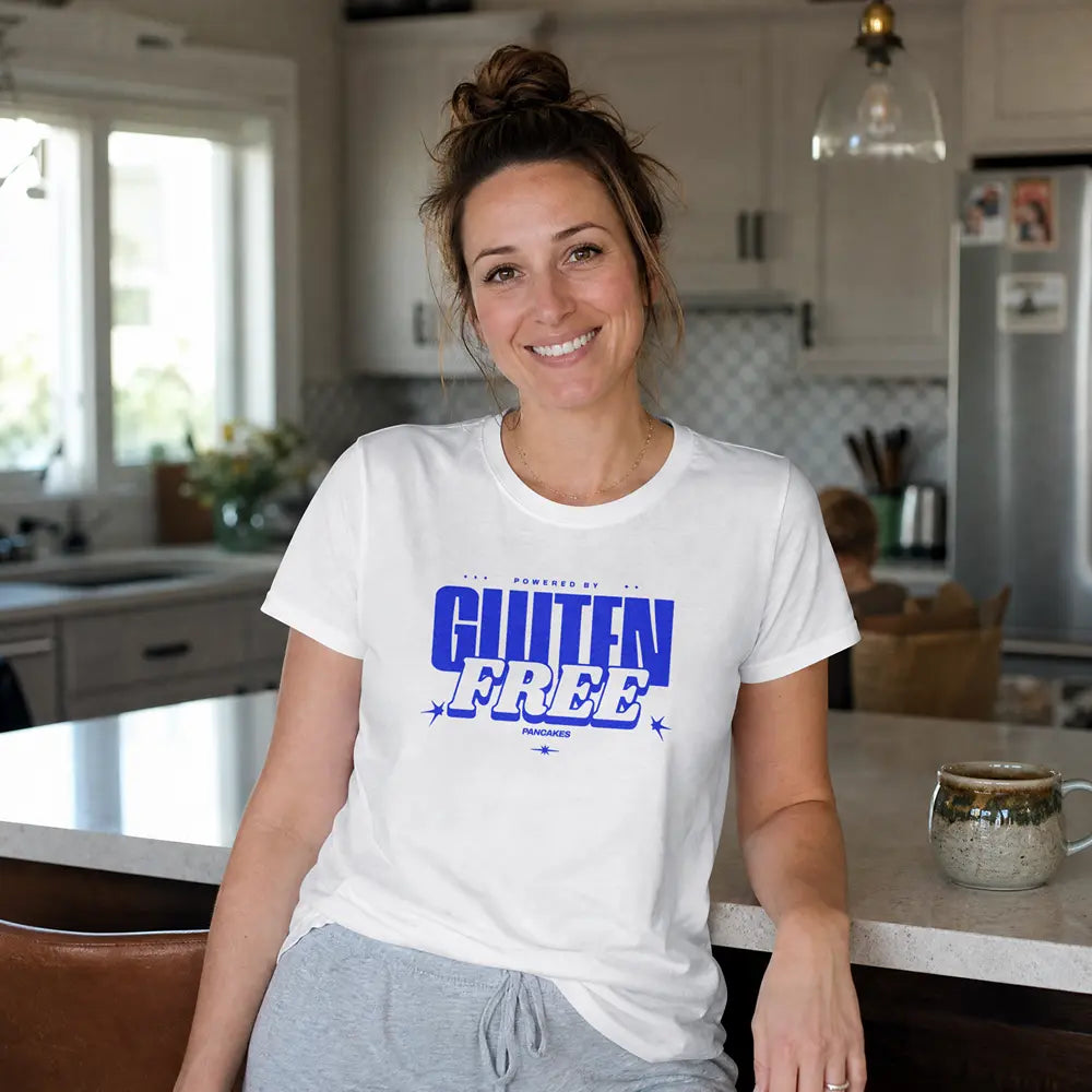 Camiseta con mensaje divertido gluten free blanca