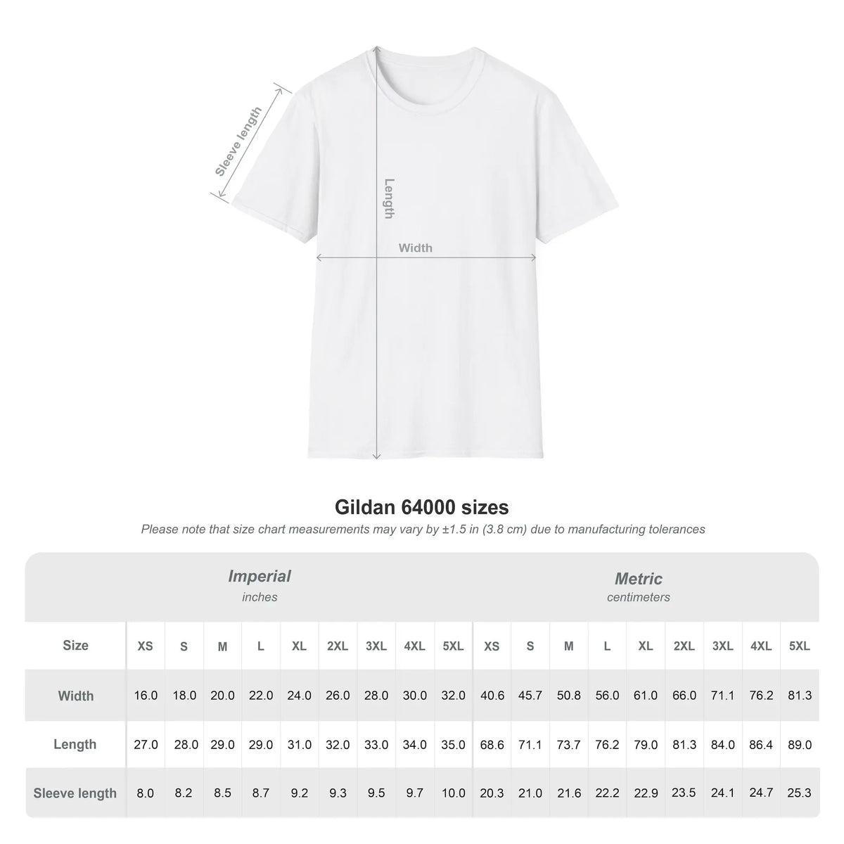 guia de tallas para camiseta gluten free